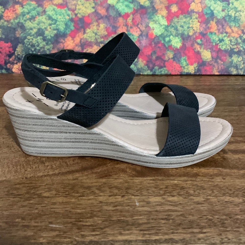 KMB BLACK OPEN TOE CUTE  SANDAL WEDGE  7.5 / made in Spain 38 - NEW NO BOX